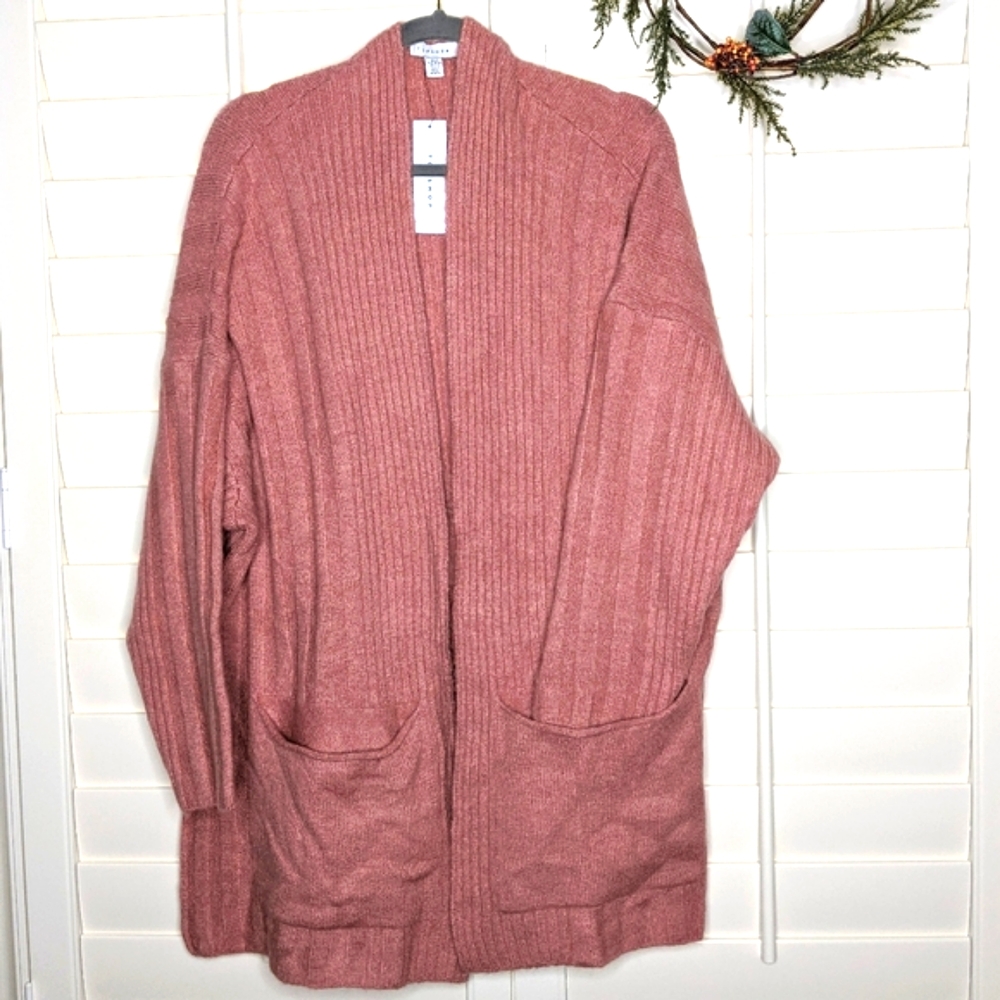 NWT Topshop long oversized cardigan pink slouchy chunky knit sweater size M